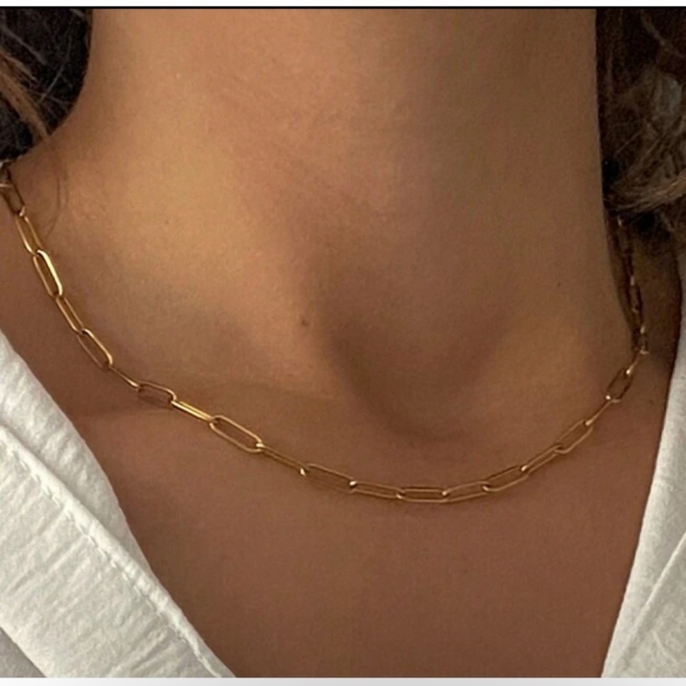 Gold Plated Stainless Steel Minimalist Paperclip Chain Necklace